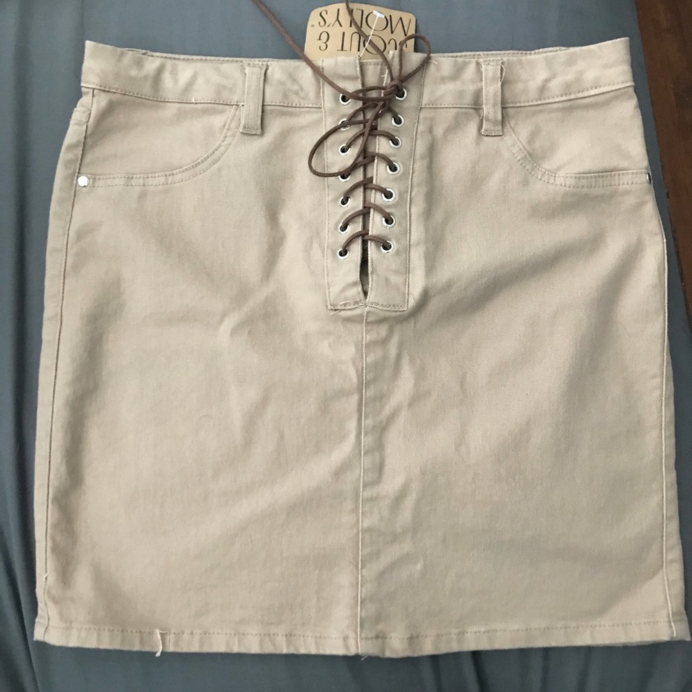Brand new Dex S lace-up khaki skirt
